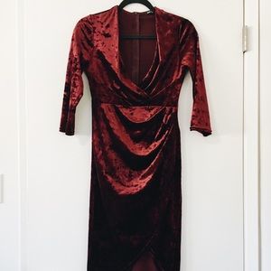 Old Hollywood Glam midi burgundy velvet dress